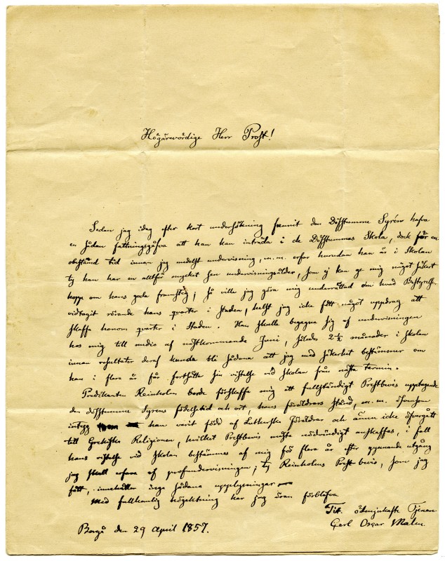 Malmin kirje A. F. Boreniukselle oppilas Syrenin kouluasioista